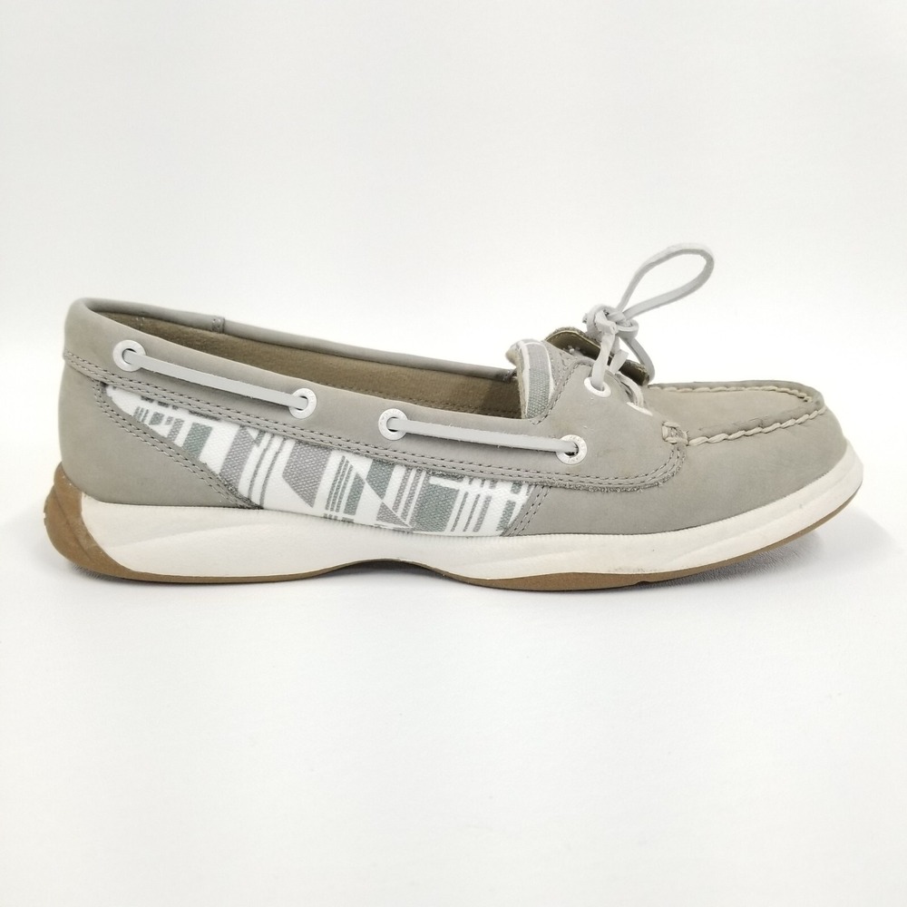 Sperry Top-Sider Shoes Women 7.5 M‎ Gray Leather Geometric Boat Slip On Loafer